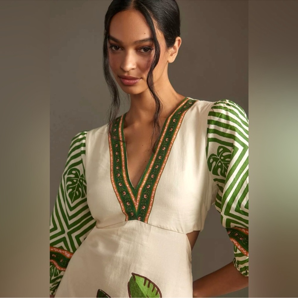 FARM RIO x ANTHROPOLOGIE Palm V-Neck Midi Dress Size S *New with Flaw* - Picture 3 of 16